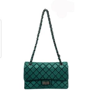 Emerald velvet quilted purse